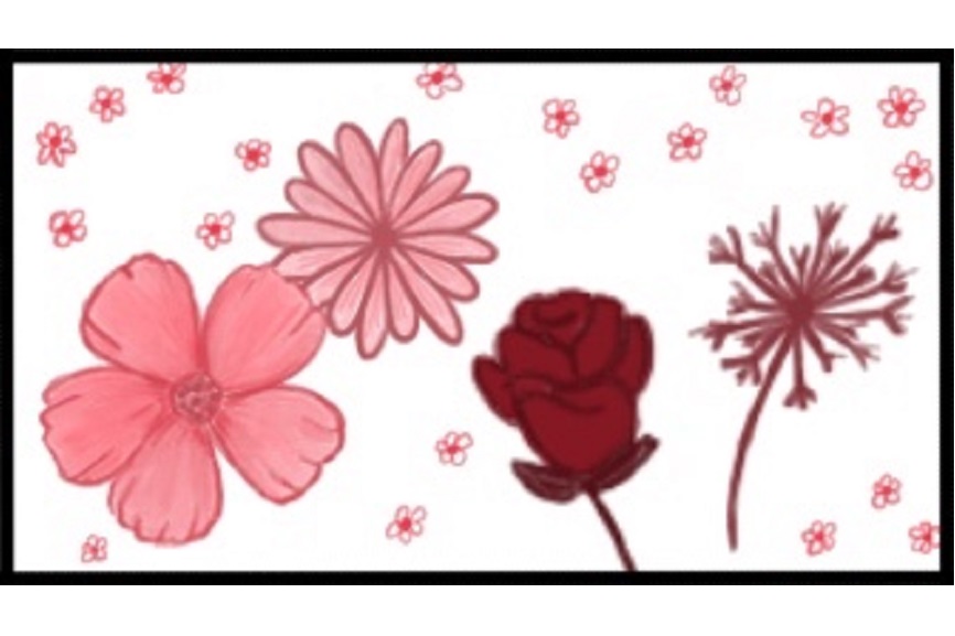 Rote Blumen auf weißen Grund. 