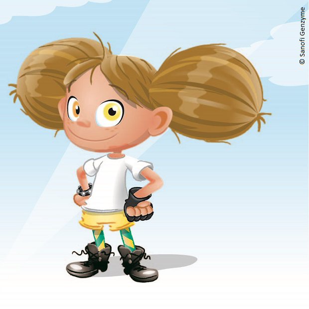 Die Illustration eines Mädchens mit dicken Zöpfen. 