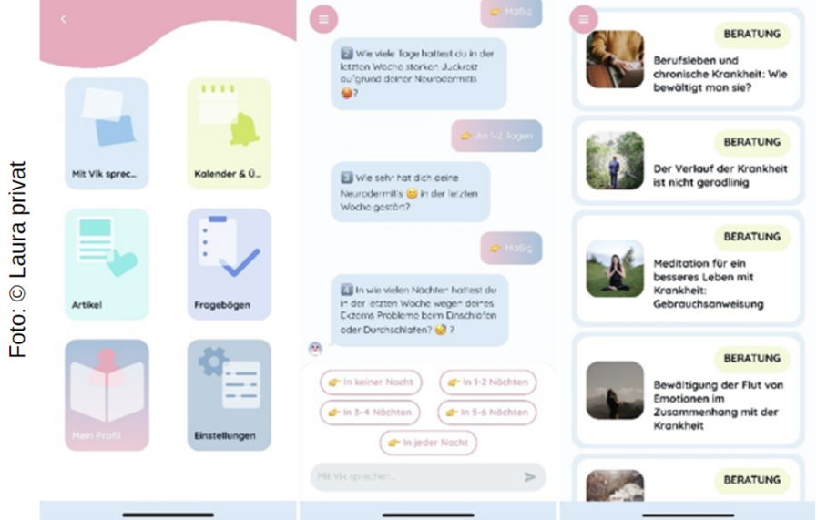 Ein Screenshot von der mobilen App Vik Neurodermitis
