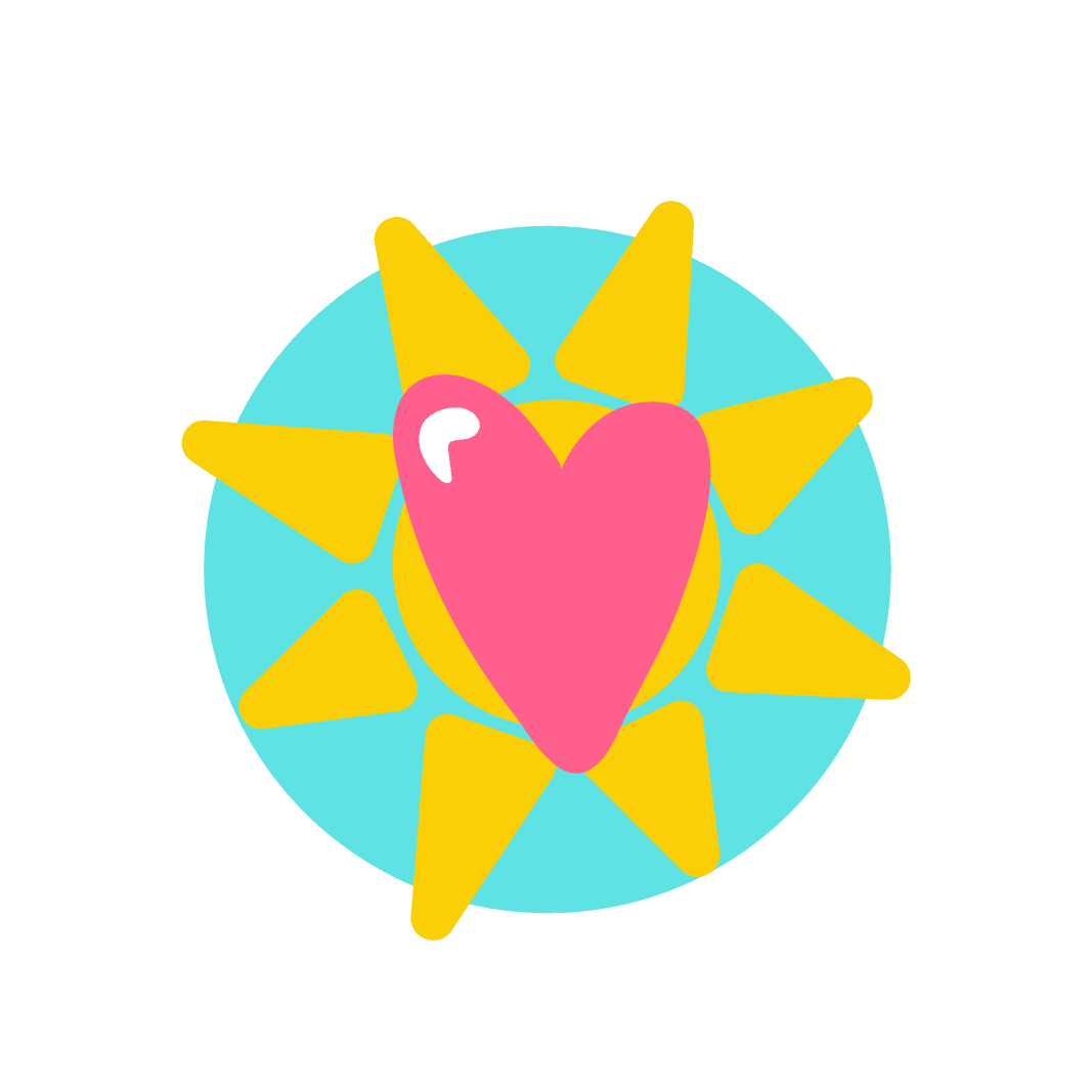 Ein Icon mit Sonne und einem roten Herz auf blauem Hintergrund. Jetzt über Erfahrung mit Neurodermitis im Gesicht informieren!