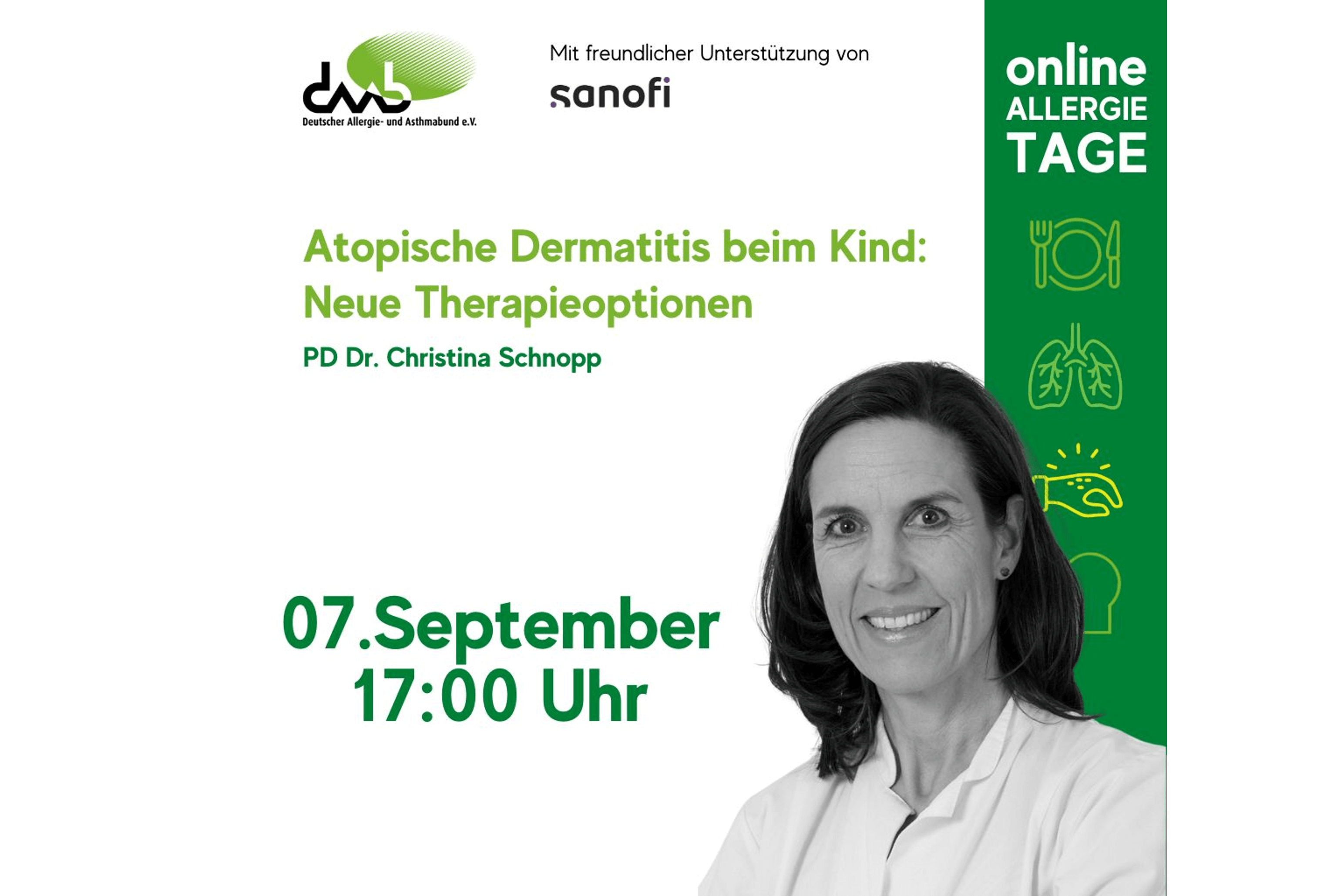 Vortragsankündigung mit PD Dr. Christina Schopp zu Atopischer Dermatitis bei Kindern