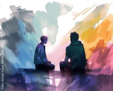 Ein Bild von zwei Menschen symbolisiert Neurodermitis und die psychische Belastung