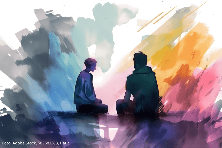 Ein Bild von zwei Menschen symbolisiert Neurodermitis und die psychische Belastung